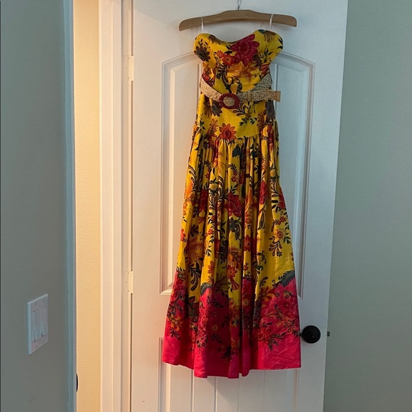 Zimmerman Ginger Strapless Midi Dress Pink/Yellow Floral - Picture 1 of 6